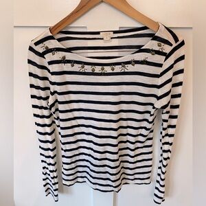 J.Crew striped LS tee with embellished neckline (small)